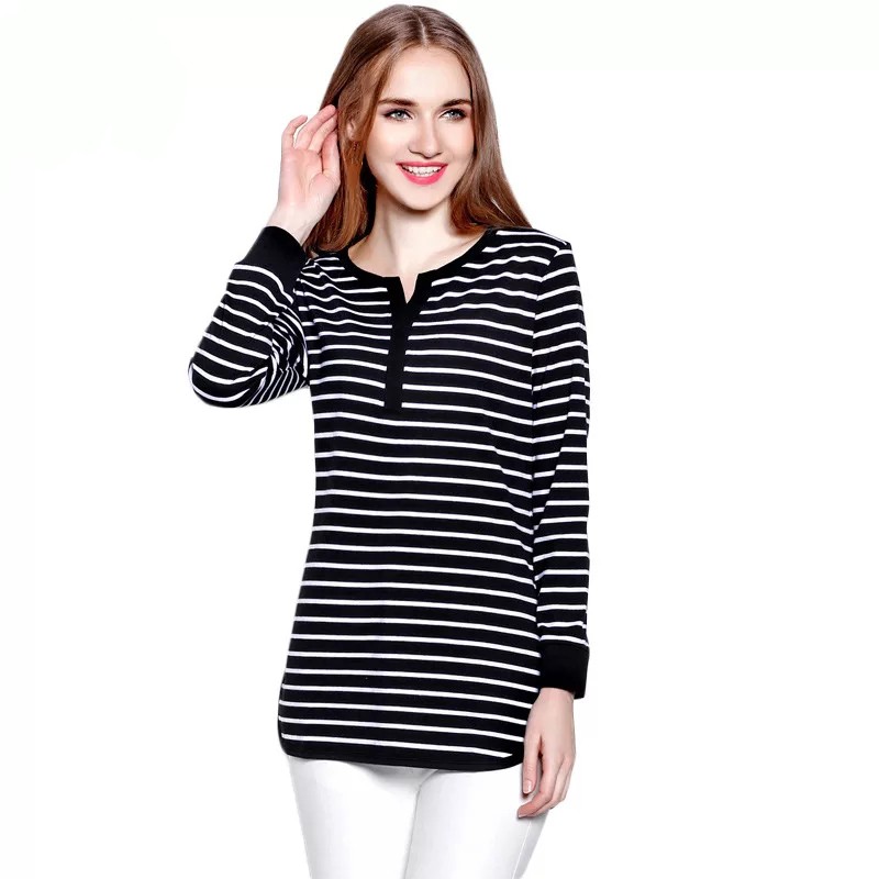 Blouse Tangan Panjang Wanita Gaya korea corak Salur - XSHOP Tsania