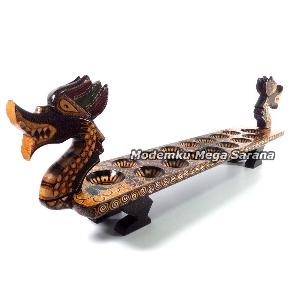 Congklak Dakon Kayu Batik Naga 16 Lubang 70x15x23 cm