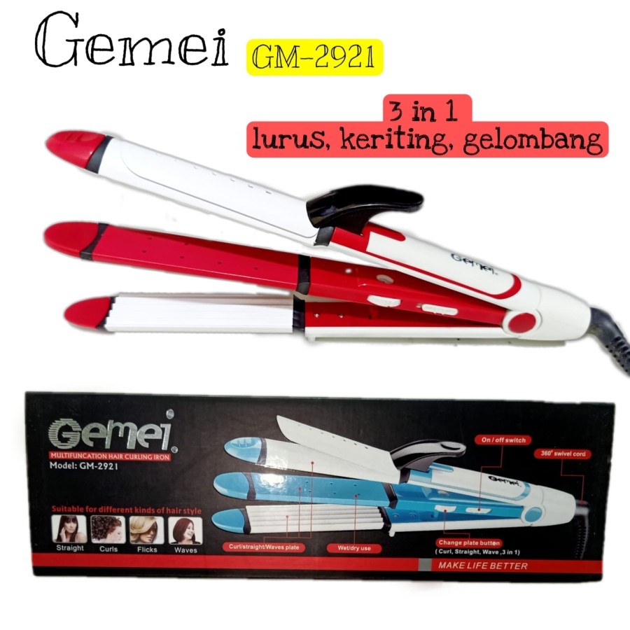 Catok Rambut Multifungsi 3 in 1 Lurus Keriting Gelombang Gemei GM-2921 ORIGINAL