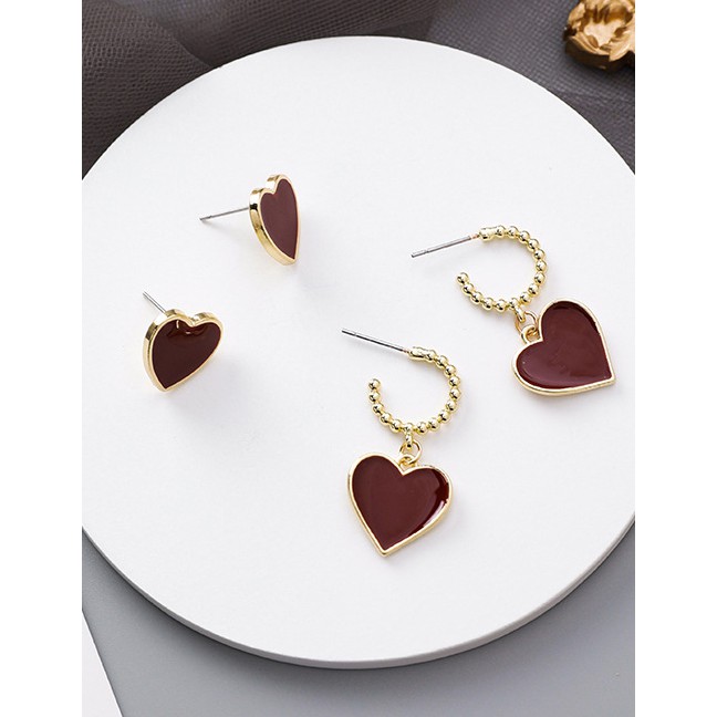 LRC Anting Tusuk Fashion Long Red Drop Glaze Love Earrings D15279