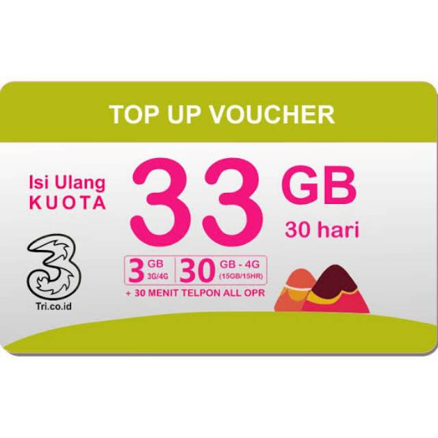 PROMO - VOUCHER TRI KUOTA LTE 33GB PAKET DATA TRI 3 33GB TERMURAH