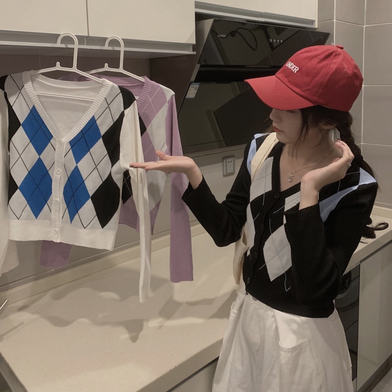 Cardigan Rajut V-Neck Lengan Panjang Gaya Retro Untuk Wanita