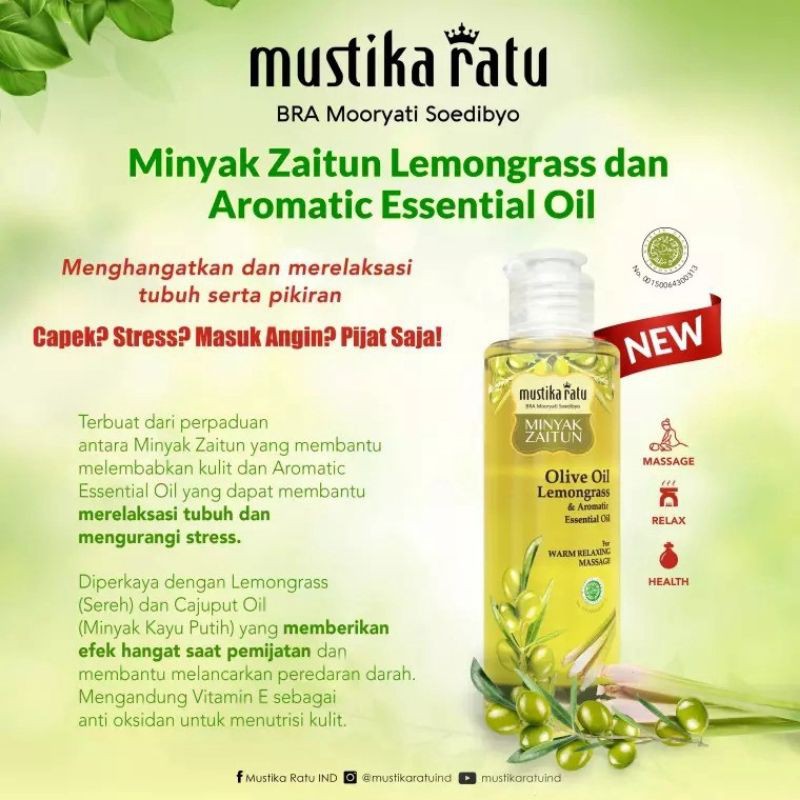 Mustika Ratu Minyak Zaitun Olive Oil Lemongrass 150 Ml Original Indonesia