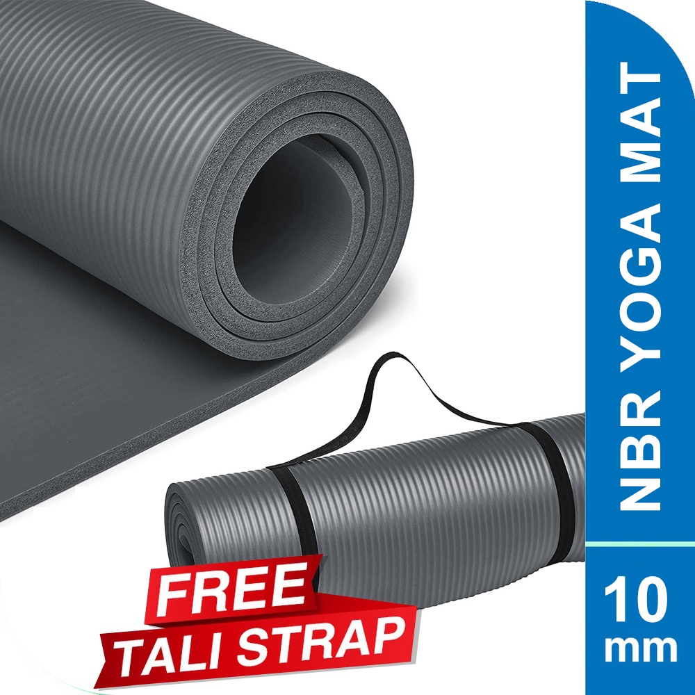 KaLato Yoga Mat 8-10mm Matras Alas Anti Slip Tebal Gym Mat NBR Matras-Abu-abu