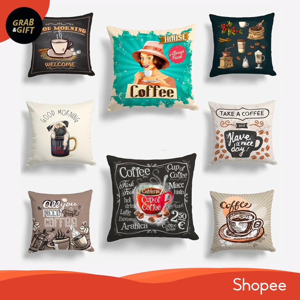 Bantal Sofa Coffee Time 40x40 cm Kopi Cafe Cushion Pillow