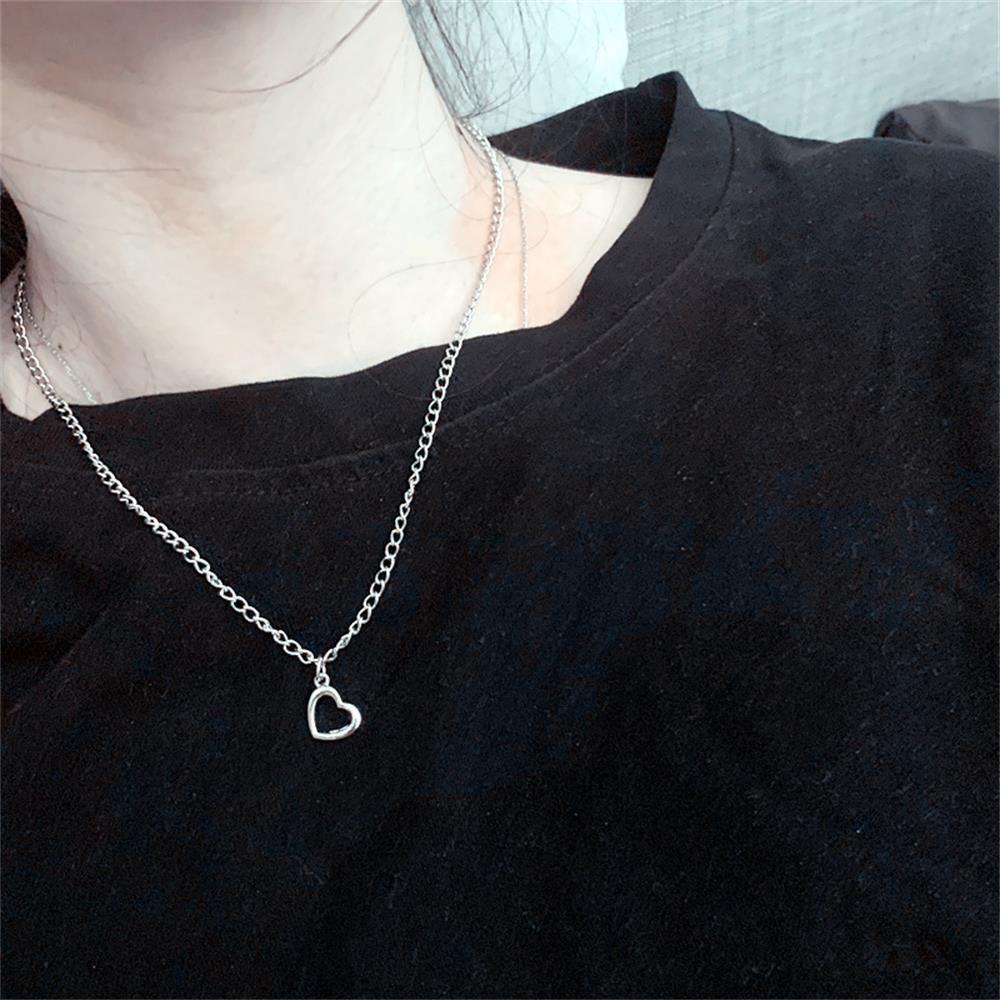 Kalung Rantai Double Layer Desain Mosaik Hati Warna Hitam Gaya Punk Untuk Hadiah