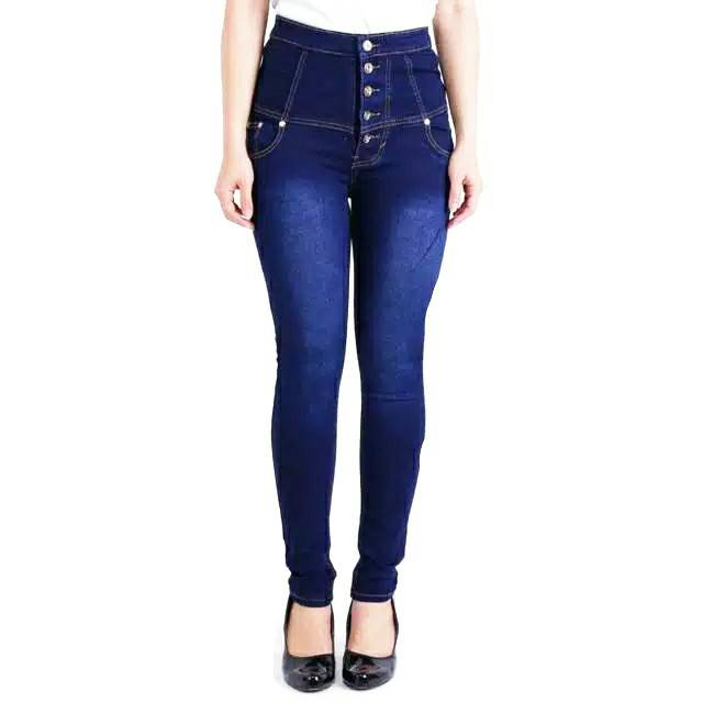 celana jeans highwaist kancing 5 navy softjeans street hw high waist jeans wanita