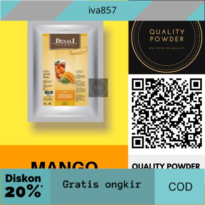 

PROMO BUBUK MINUMAN MANGO TEA POWDER RASA MANGGO TEH FRAPPE MANGGA DENALI GRATIS ONGKIR