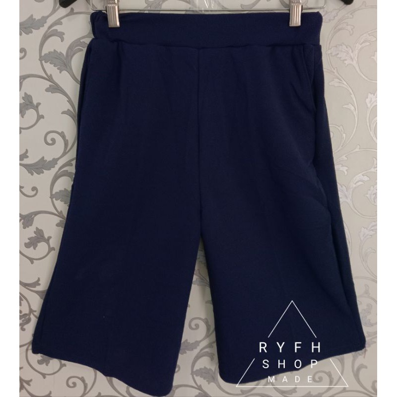 Celana kulot pendek dewasa wanita 3/4 - 7/8 motif Polos wafel crepe termurah dan Terlaris-Navy