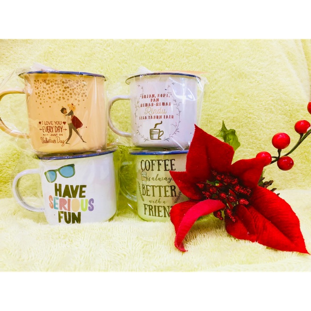 Mug Gelas Enamel Kaleng Jadul Vintage Kopi Unik Couple Friend Holiday