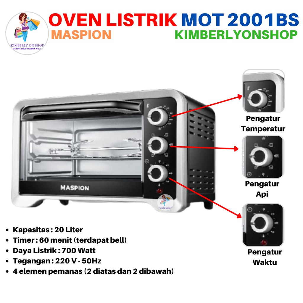 Kimberlyonshop Oven Listrik Toaster 20 Liter MOT 2001BS Maspion