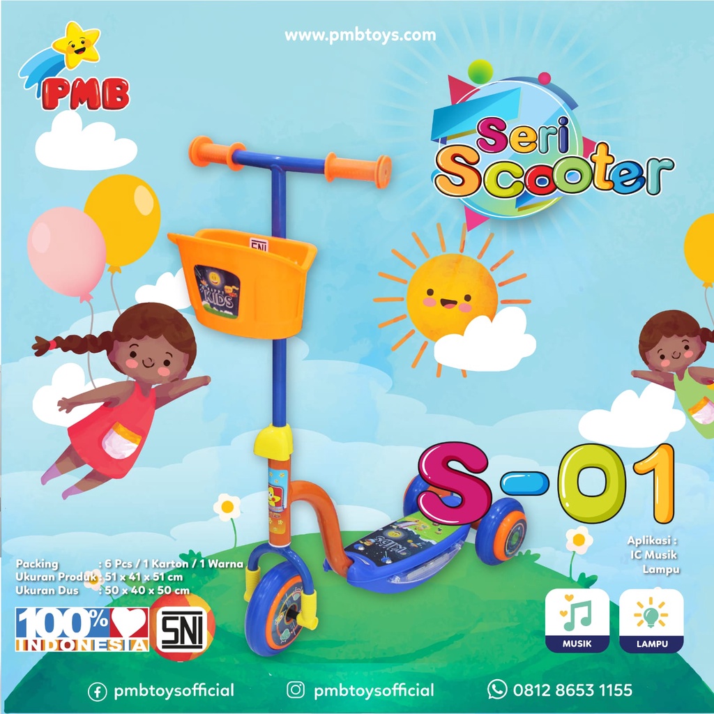 Skuter PMB S-01 Gundala Nickel S01 Sekuter Musik Anak Scooter Otopet Otoped S 01 S1 S 1 Nikel Nekel