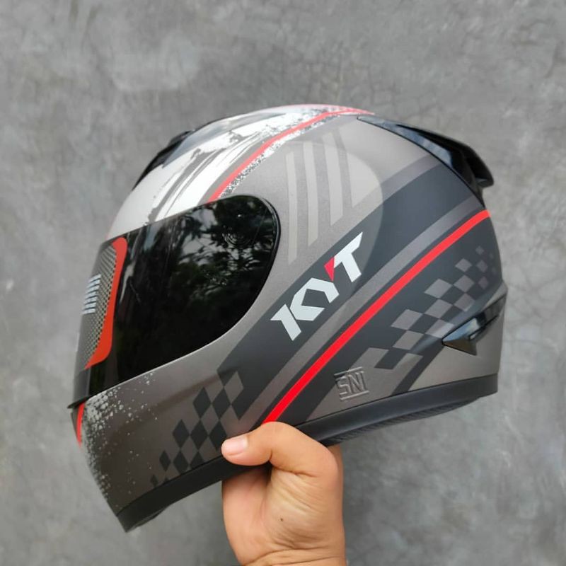 Jual HELM KYT R10 MOTIF 4 GUNMETAL DOFF RED HELM TOURING KYT R 10 ORI