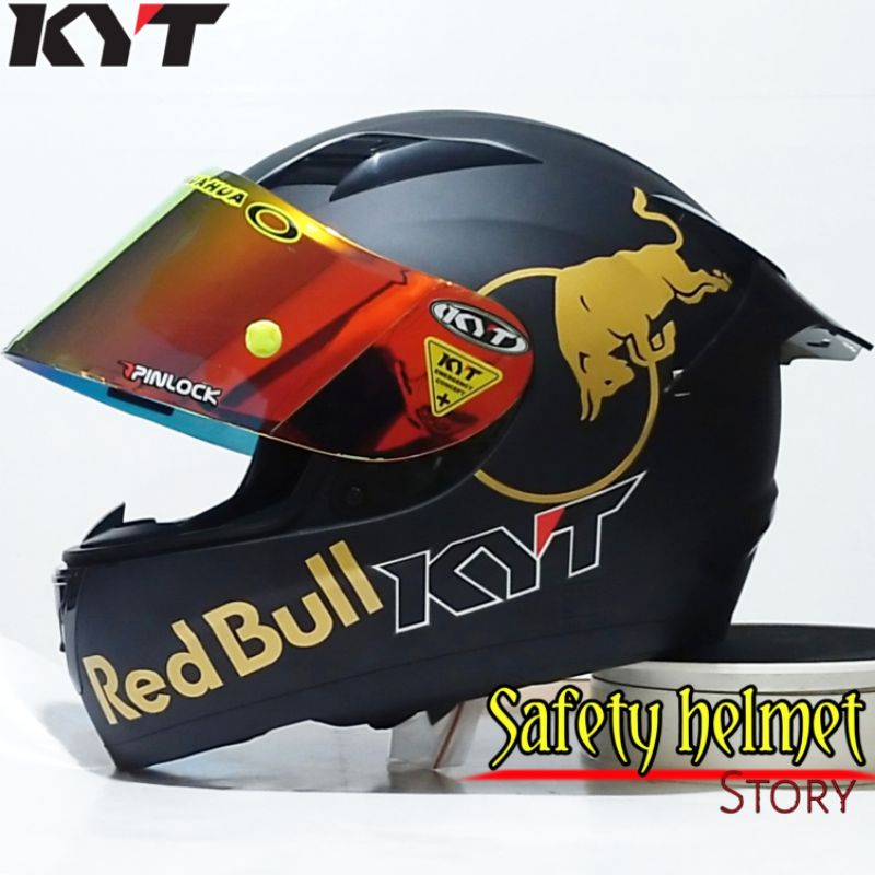 Helm Full face KYT R-10 solid white Leopard Modif Paket ganteng (Original)-P.g black redbull