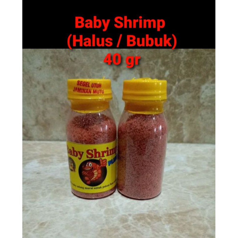 Rp.6.950, PAKAN MAKANAN IKAN UDANG HALUS BABY SHRIMP 40 gr (BUBUK/HALUS/POWDER) (Anakan Udang Asli 100%)