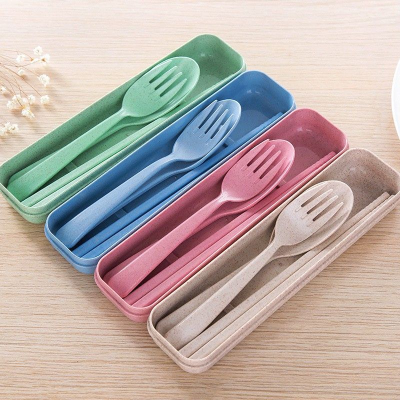 Sendok set 3 in 1 jerami wheat portable alat makan