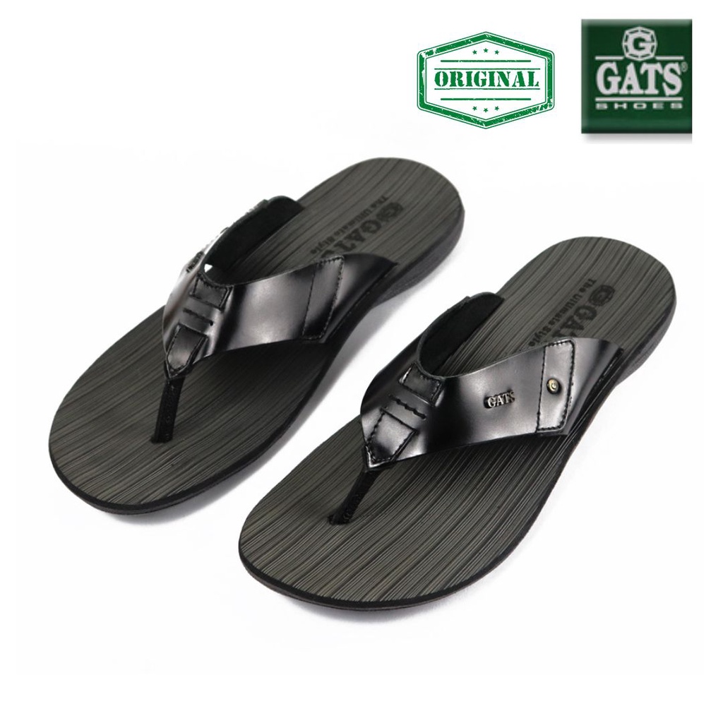 Sandal Pria Jepit Casual GATS  SR005 Hitam Slide Jepit Kulit Asli Model Terbaru  Tidak Licin