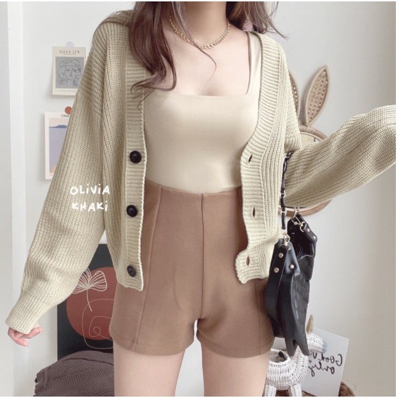 CROP CARDI ELLENA/BAJU WANITA BAHAN RAJUT 7 GATE/OVER SIZE TANGAN PANJANG MOTIP KANCING