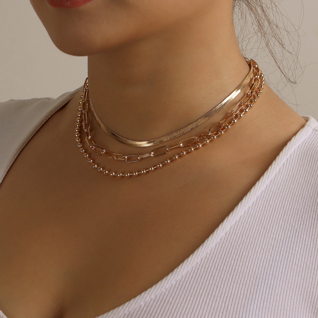 Retro Multi Layer Manik Kalung Rantai Indah untuk Wanita Sederhana Logam Liontin Kalung Aksesoris Pribadi