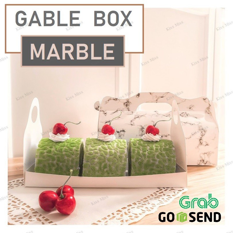 GABLE BOX - MARBLE - Kotak Bolu Gulung - Boks Kue - Dus Roll Cake - Roti - Hampers - Croffle - Donat