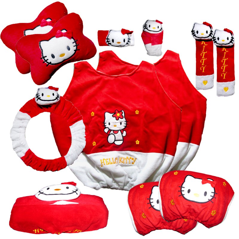 Bantal Mobil 8 in 1 Extra Premium Hello Kitty Merah