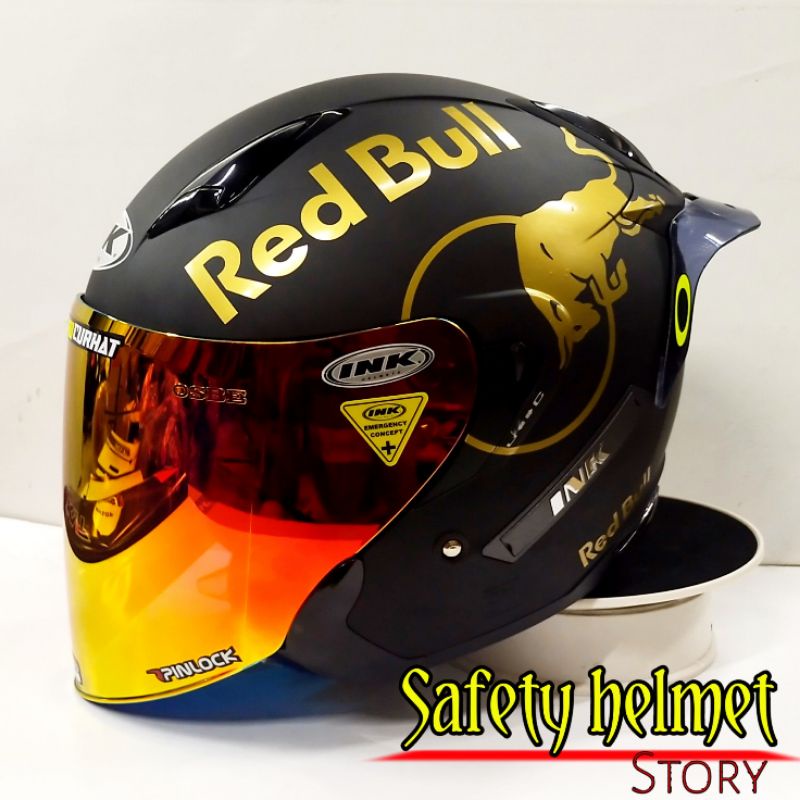 Helm INK METRO 2 solid White modif Paket Ganteng (White redbull)Helm original-P.G BK DOFT KC RED