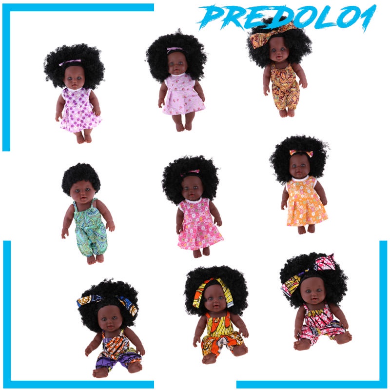 (Predolo1) Mainan Boneka Bayi Perempuan 30cm Rambut Keriting Bahan Vinyl Lembut Warna Hitam / Kulit Kuning