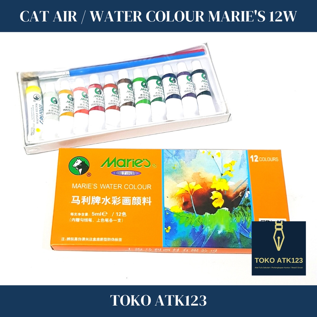 Cat Air / Water Colours / Cat Lukis Merk Maries 12 Warna