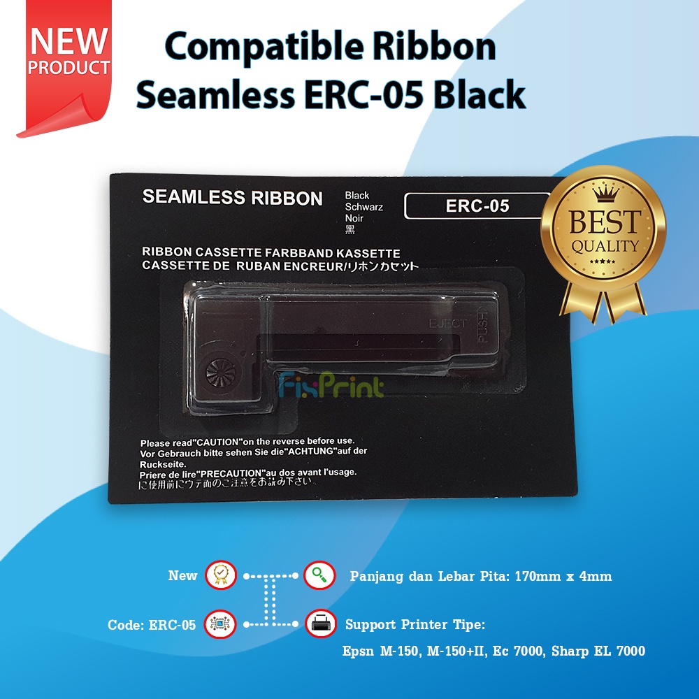 Compatible Ribbon Seamless ERC-05 Black Cassette Pita ERC05B Printer Epsn M-150 M-150+II EC 7000