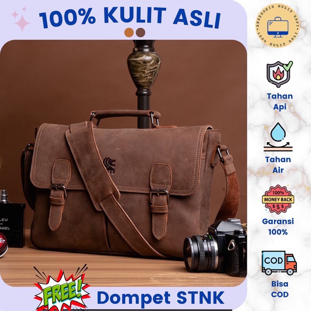 Tas Selempang Laptop Kerja Asus Macbook Lenovo HP 11 14 inch Pria Kulit Sapi Asli Original Aesthetic