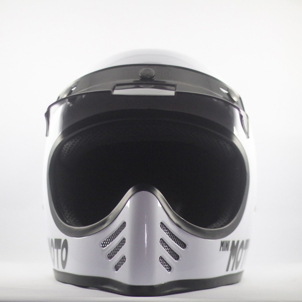 Helm Cakil Mini Moto 3 Enduro Trail Silver Glossy (Vintage / Retro / Bogo / Klasik / Classic )