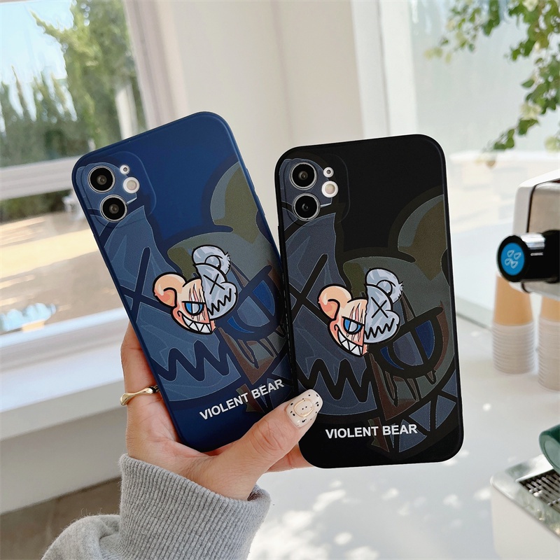 Violent Bear Case FOR iPhone 7 8 7plus 8plus X Xs Xr Xsmax IP 11 11pro 12 13 Pro Max 12 Pro Max 13Pro 13ProMax Se2020 disney Square Soft Silicone Full Cover Case