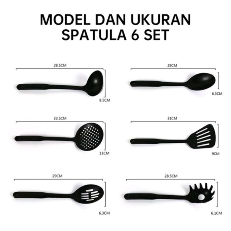 Spatula kitchen Set 6 in 1 Mainan sutil sodek plastik warna hitam