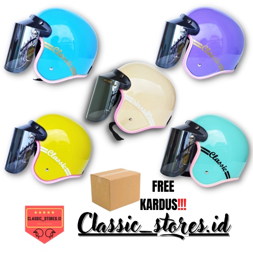 HELM BOGO LEXONO TULISAN CLASSIC KACA DATAR/FLAT SILVER HELM BOGO DEWASA PRIA DAN WANITA HELM SNI ( 