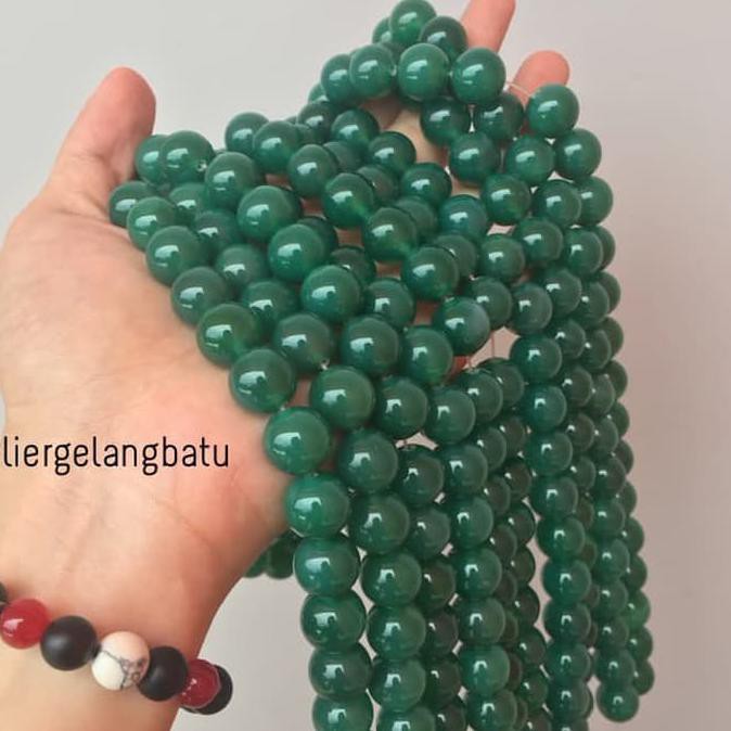 promo harga murah  bahan batu akik giok hijau tua green jade 14mm gelang kalung natural Terbaru