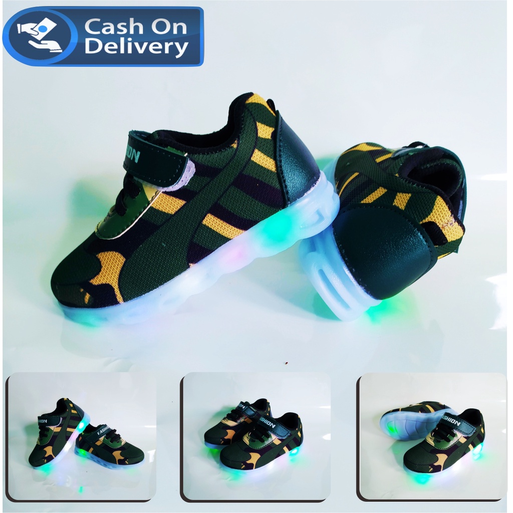 Sepatu AnakCowok dan Cewek LED Bisa Nyala Motif ARMY KEREN