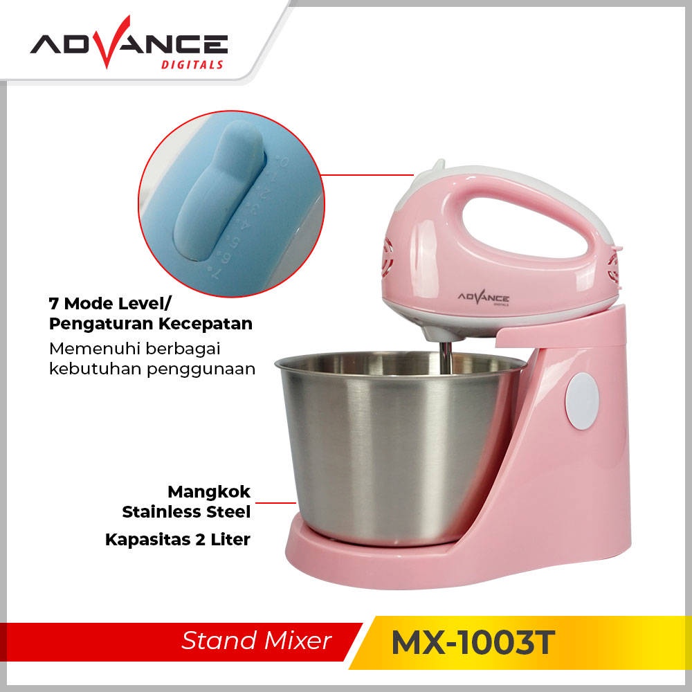 【Garansi 1 Tahun】Advance Stand Mixer 2L Pengocok Telur Mesin Roti 7 Kecepatan Pengaduk MX-1003T Dapat Dilepas