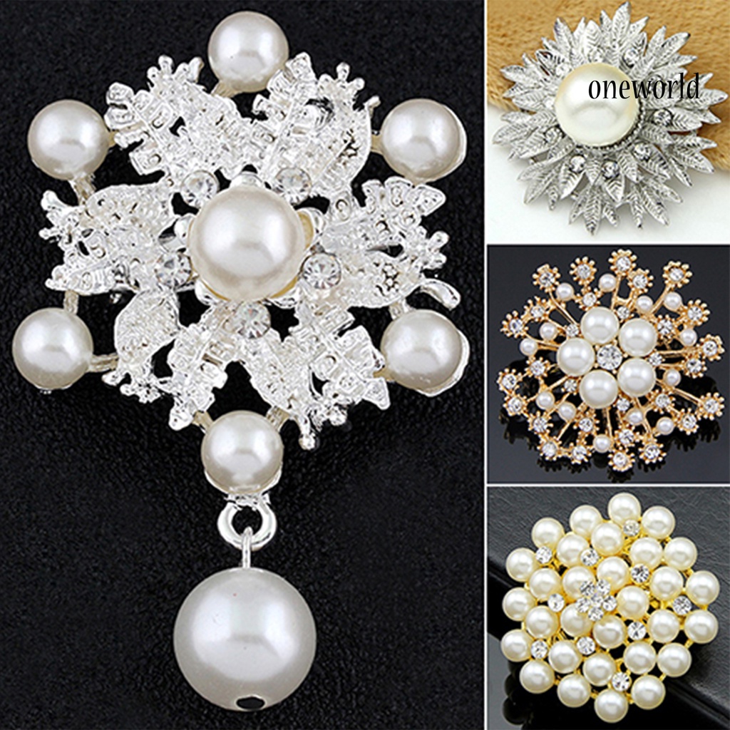 OW@ Breastpin Elegant Easy Matching Alloy Flower Faux Pearls Women Brooch Pin for Dating