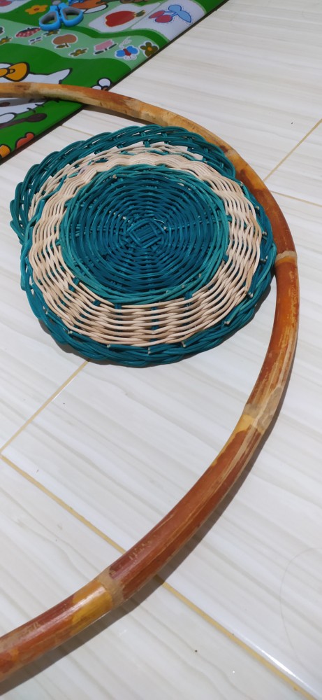 Piring Warna Hijau Rotan Asli - Piring Rotan Hijau Bahan Rotan - Piring Berwarna Ijo Asli Rotan