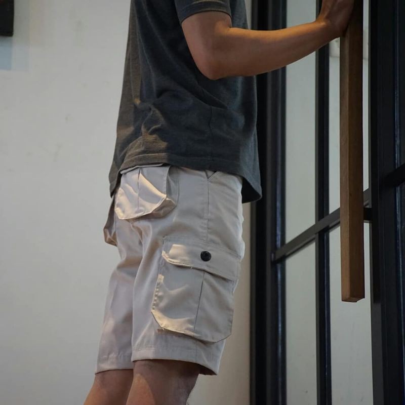 CELANA CARGO PENDEK SIZE 27-38 HITAM MOCA GREY CREAM-CREAM.