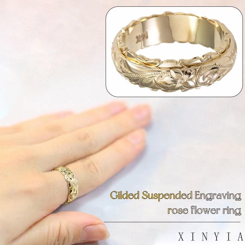 Cincin Suspensi Ukiran Bunga Mawar XIA.ID