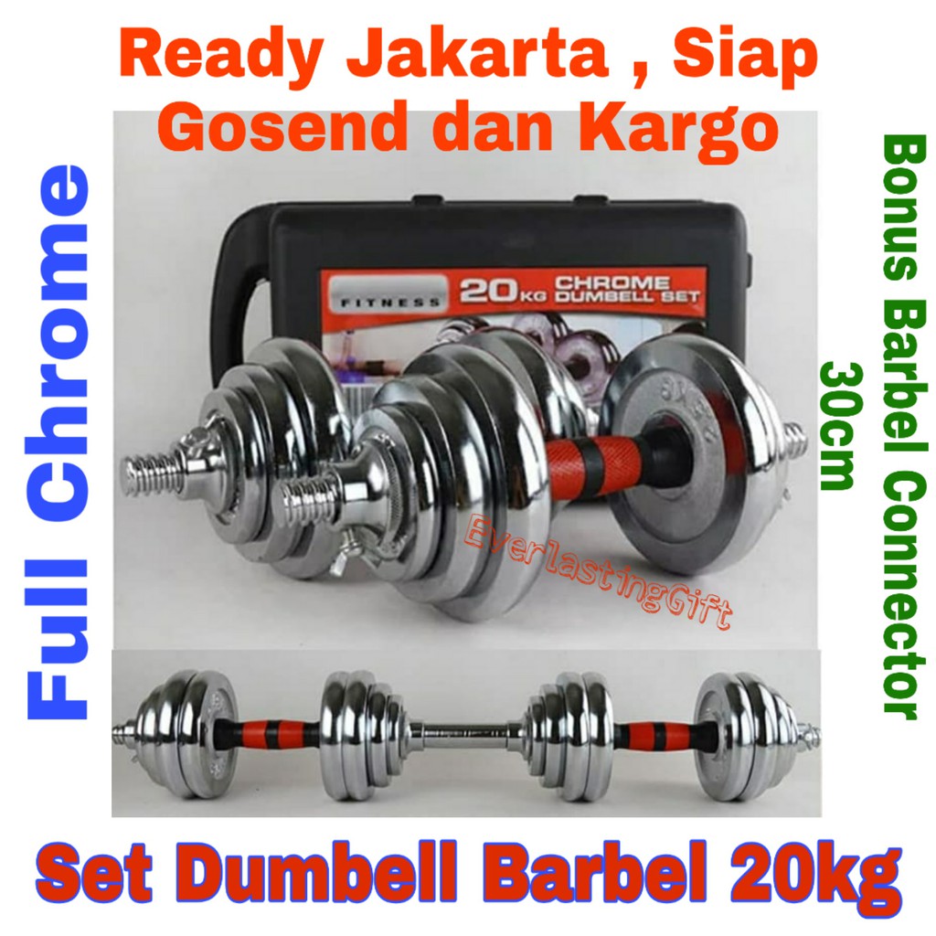 Dumbell Barbel Set Box Full Chrome 20kg Jaminan Termurah