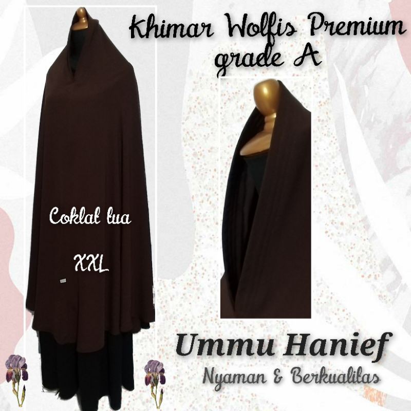 Khimar Syar'i pad syria ( NON pad )   bahan wolfis grade A ukuran L , XL dan XXL-Coklat Tua