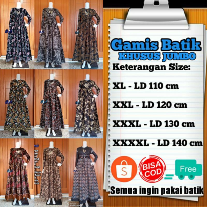 GAMIS BATIK JUMBO LD 110 LD 120 LD 130 LD 140 SUPER JUMBO MOTIF TERBARU 2020 TERLARIS|BISA COD