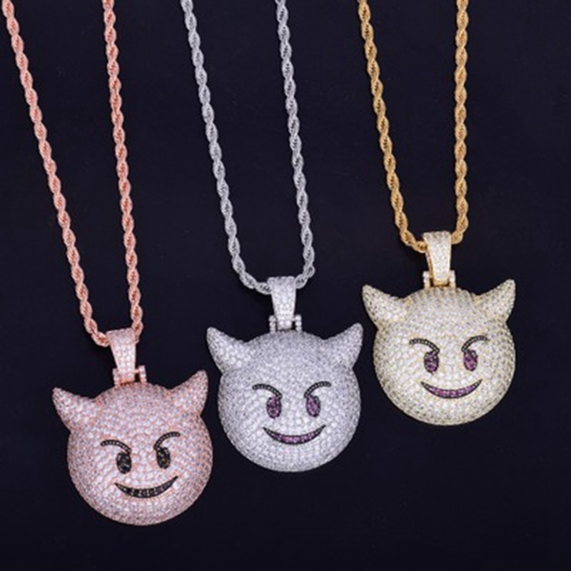 Kalung Liontin Devil Kecil 3 Warna Aaa Cubic Zirconia Gaya Hip Hop Untuk Pria