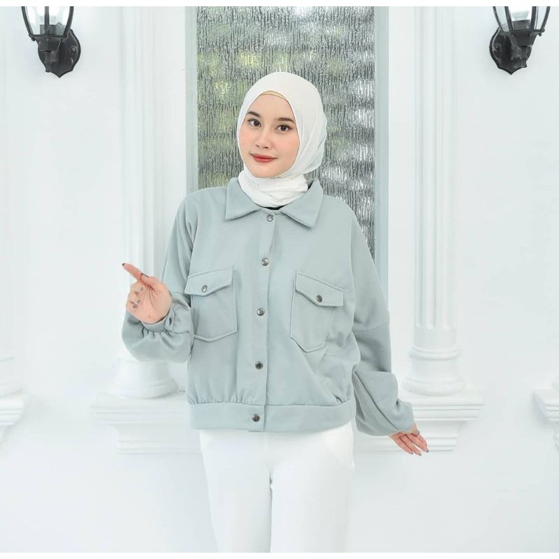 Olin Button Jaket Wanita Button Pocket Long Sleeve Jaket Kancing Fleece Jaket Korean Style