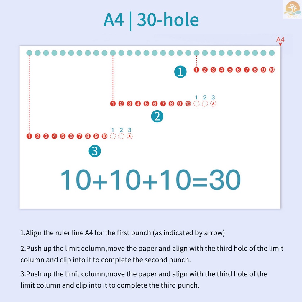 (MMOI) Kw-trio Alat Pembolong Kertas 10 Lubang 20 / 26 / 30 Lubang Kapasitas 5.5mm Untuk Buku Catatan / Diary A4 / A5 / B5