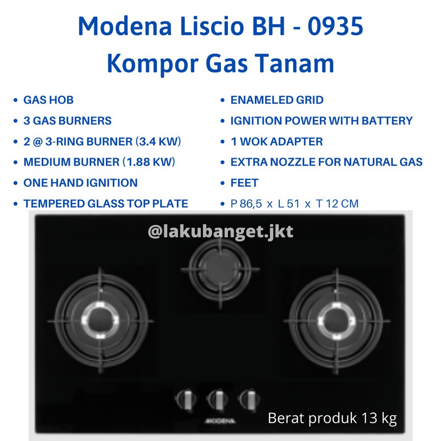 Modena Liscio BH-0935 Kompor Gas Tanam / Kompor Gas Tanam Modena BH 0935