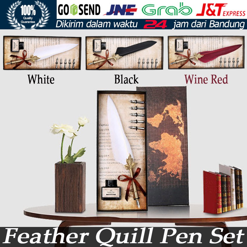 Pulpen Bulu Pena Fountain Kaligrafi Stainless Vintage Retro dengan Kotak Alat Tulis Pena Hadiah Font