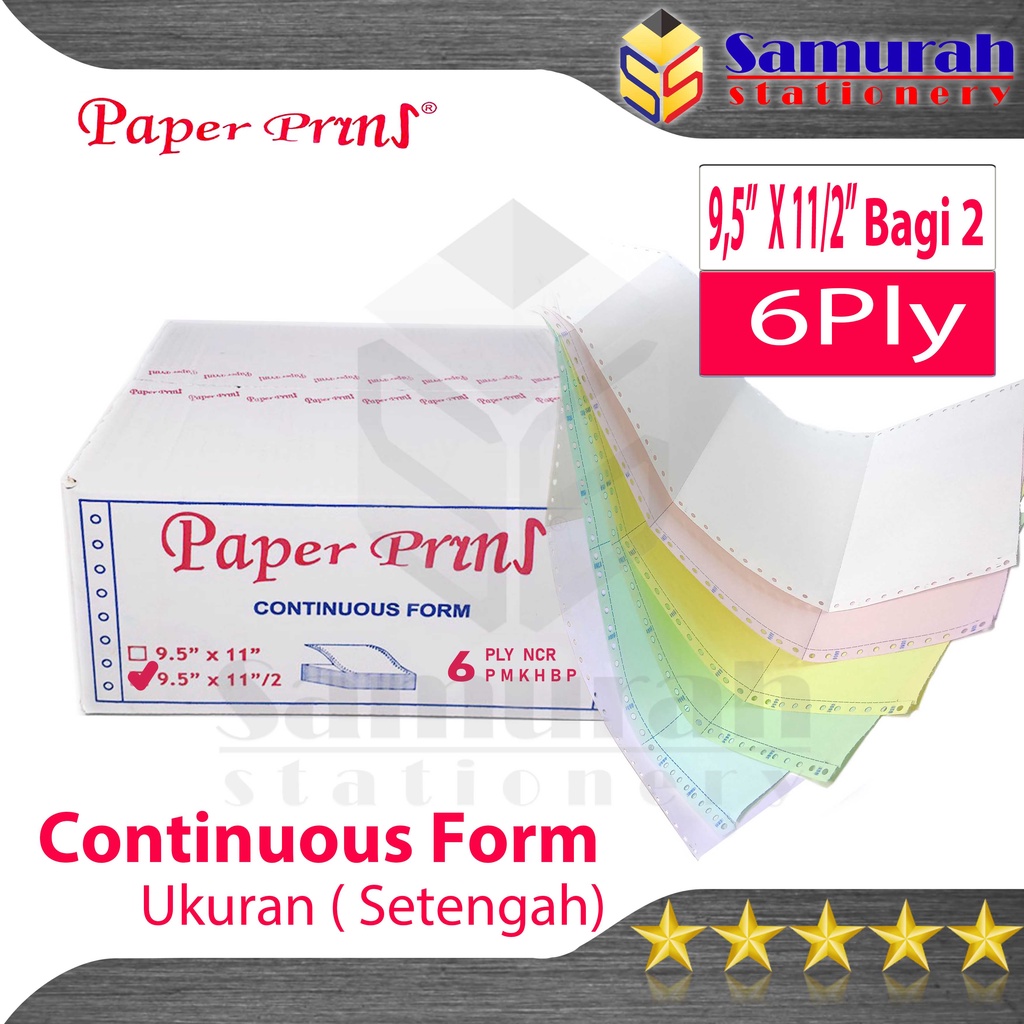 

Promo Kertas Continuous Form Paper Prins 9,5 x 11" ( Full ) Atau 9,5 x 11/2 " ( Bagi 2 ) K6 Ply NCR